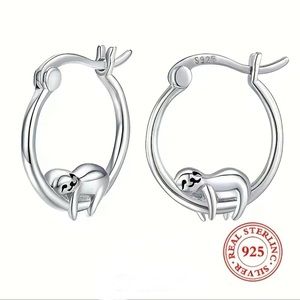 Charming Sloth Sterling S925 Hoop Earrings - Dainty & Elegant Jewelry